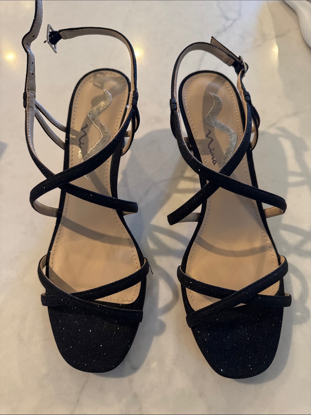 Nina Black Glitter Crisscross Ankle Strap Sandals